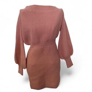 Line & Dot Sweater Dress - Women's Small Pink Knit Balloon Sleeve NWT